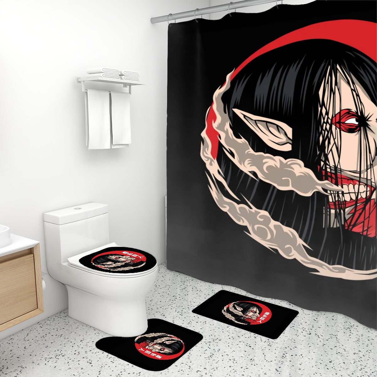 Crimson Titan | 4-Piece Bathroom Set with Shower Curtain