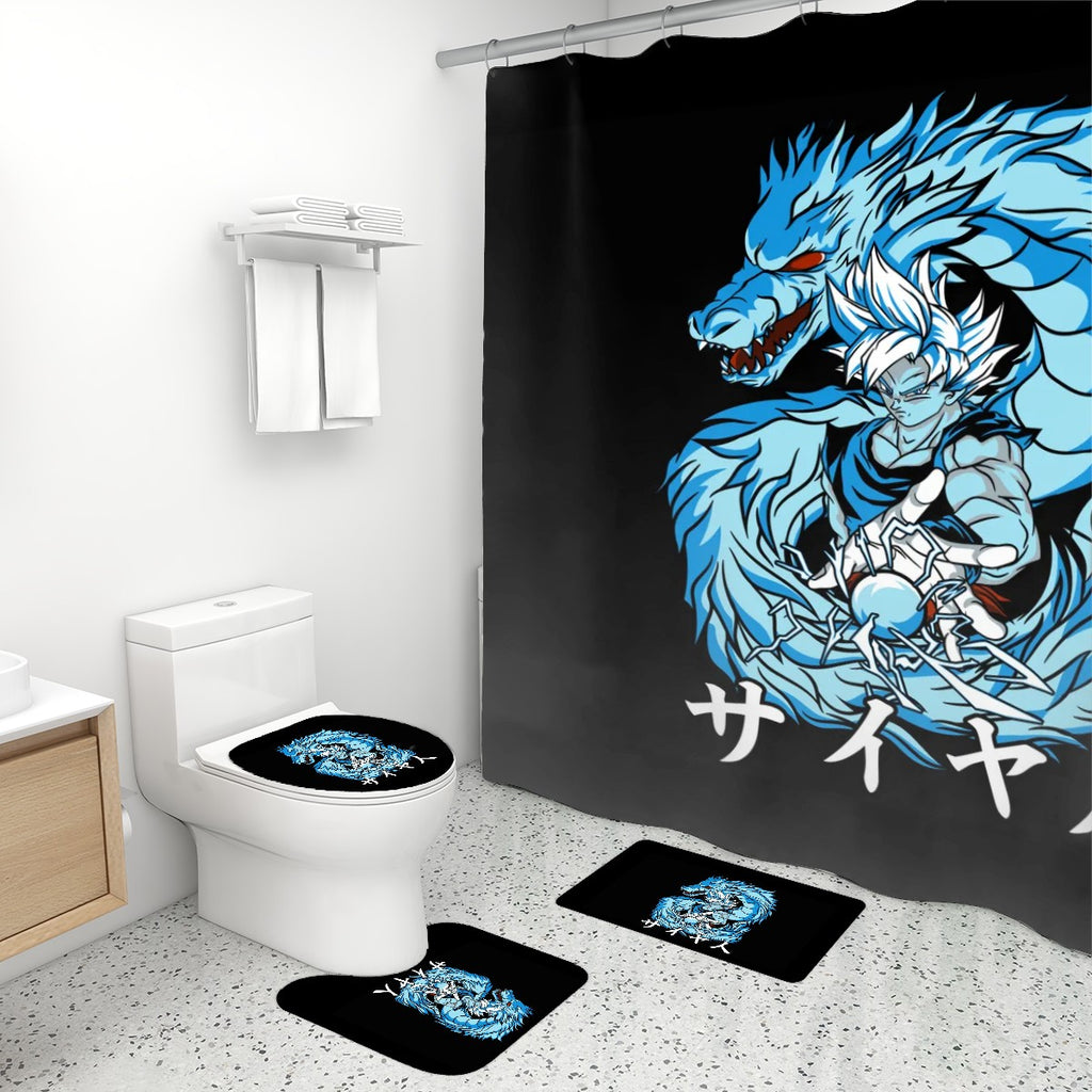 Azure Dragon Power | 4-Piece Bathroom Set with Shower Curtain