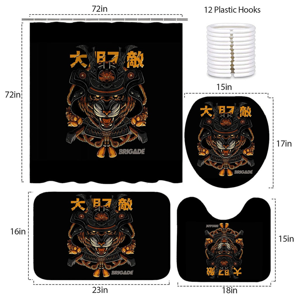 Tiger Shogun | 4-Piece Bathroom Set with Shower Curtain