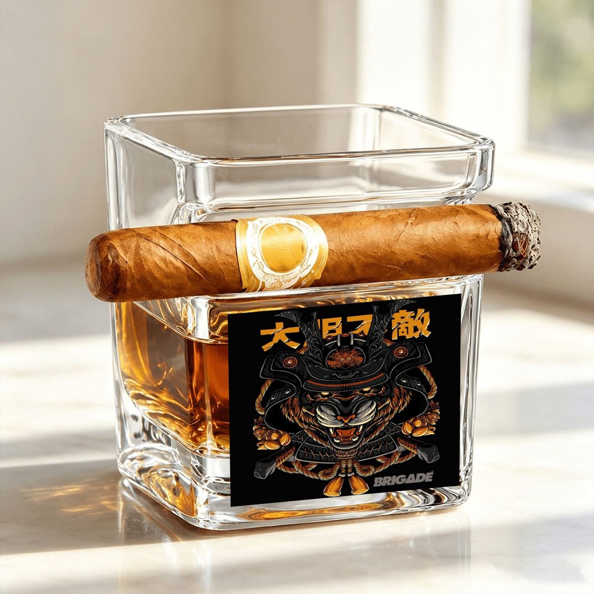Tiger Shogun | Whiskey Glass with Cigar Holder