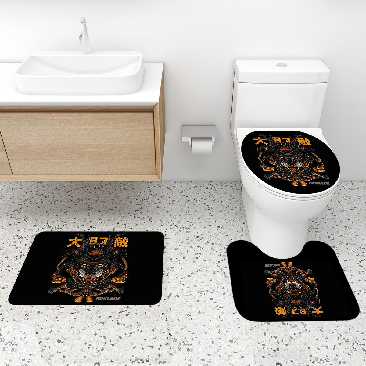 Tiger Shogun | 4-Piece Bathroom Set with Shower Curtain