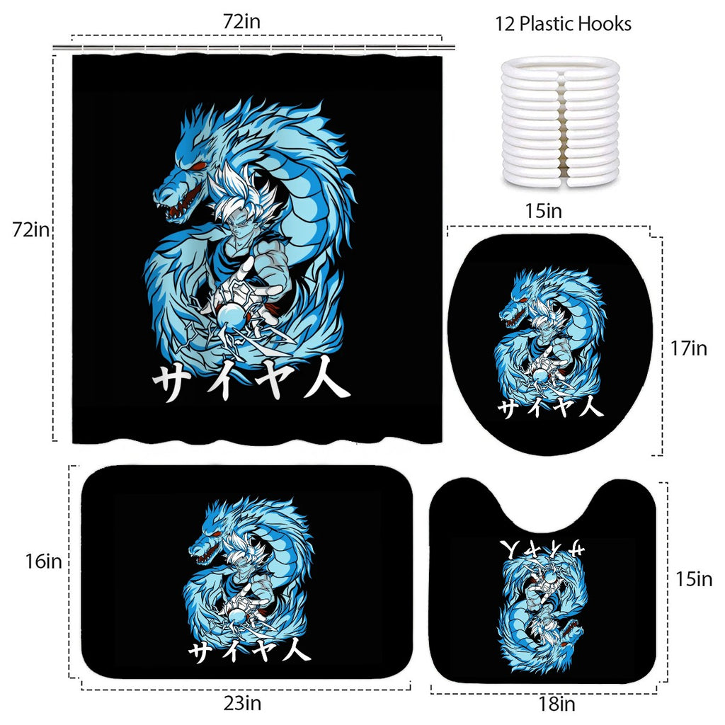 Azure Dragon Power | 4-Piece Bathroom Set with Shower Curtain