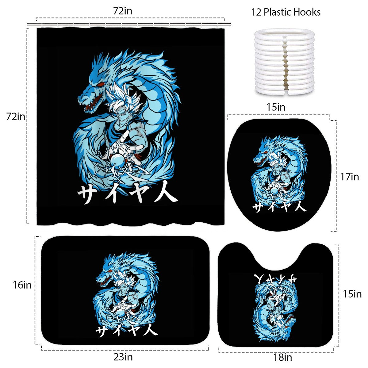 Azure Dragon Power | 4-Piece Bathroom Set with Shower Curtain