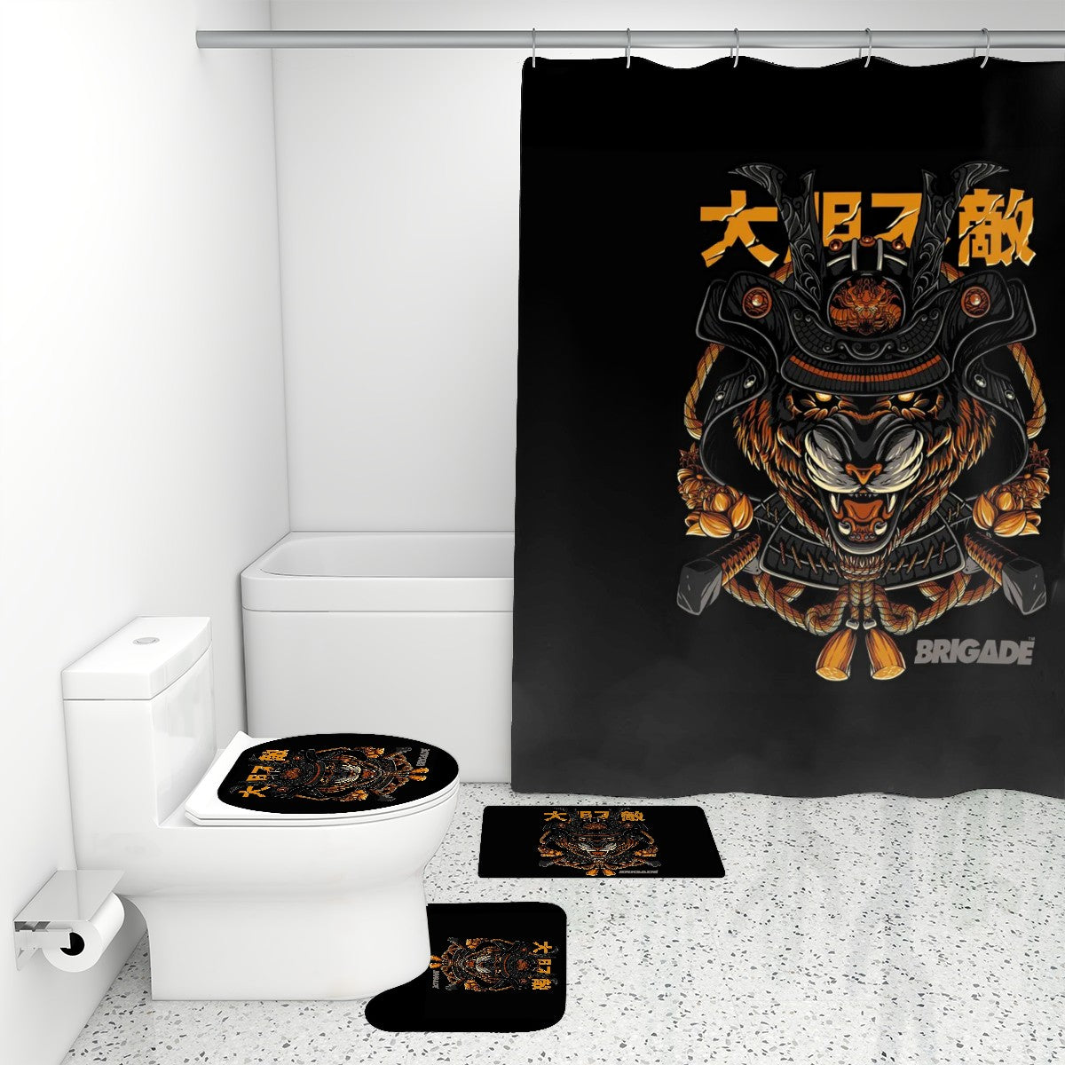 Tiger Shogun | 4-Piece Bathroom Set with Shower Curtain