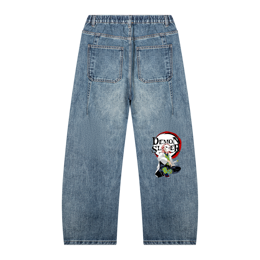 Unisex Vintage Wash Barrel Leg Denim Jeans Dem slayer