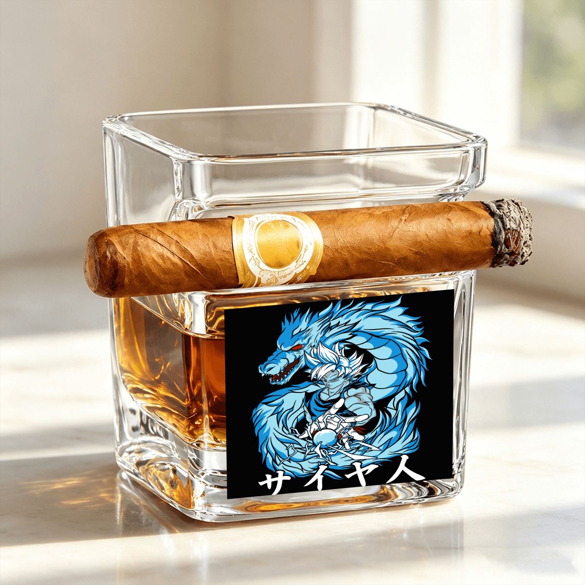 Azure Dragon Power | Whiskey Glass with Cigar Holder