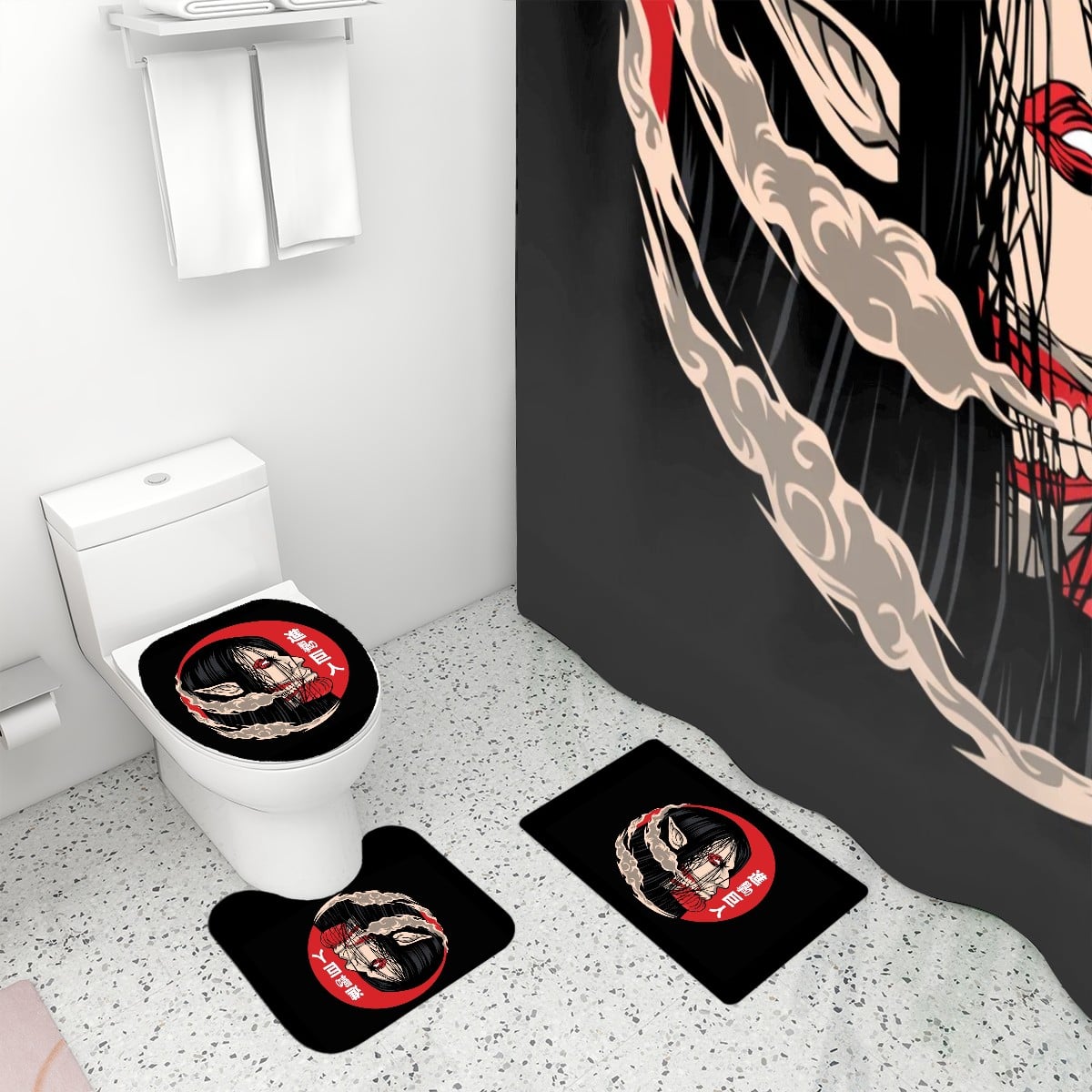 Crimson Titan | 4-Piece Bathroom Set with Shower Curtain