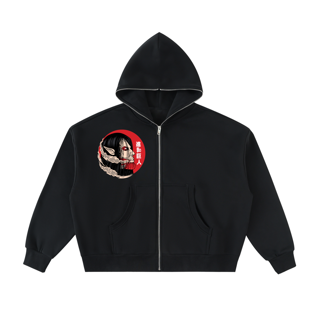 Crimson Titan | Fleece Full-Zip Boxy Hoodie