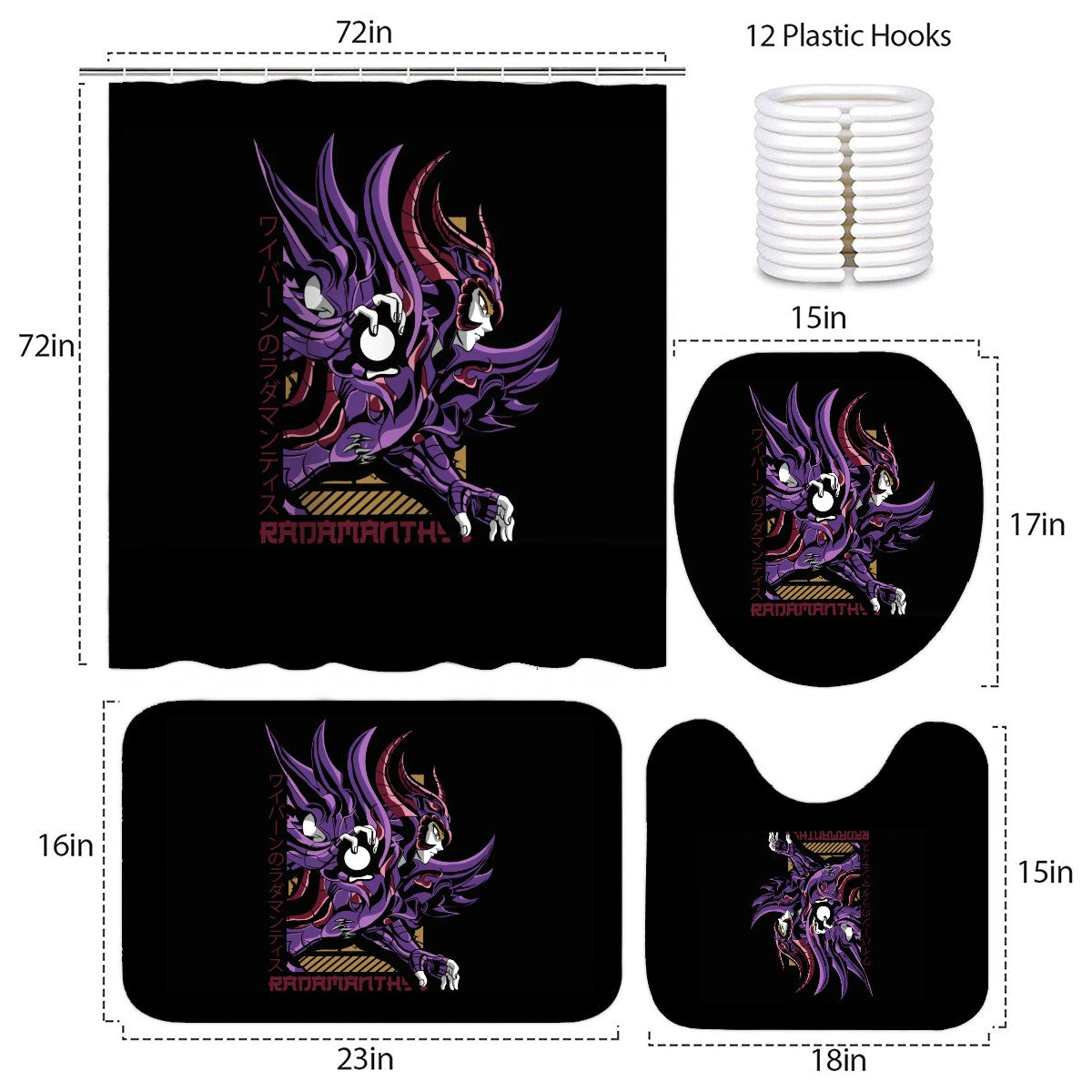Violet Dark Knight | 4-Piece Bathroom Set with Shower Curtain