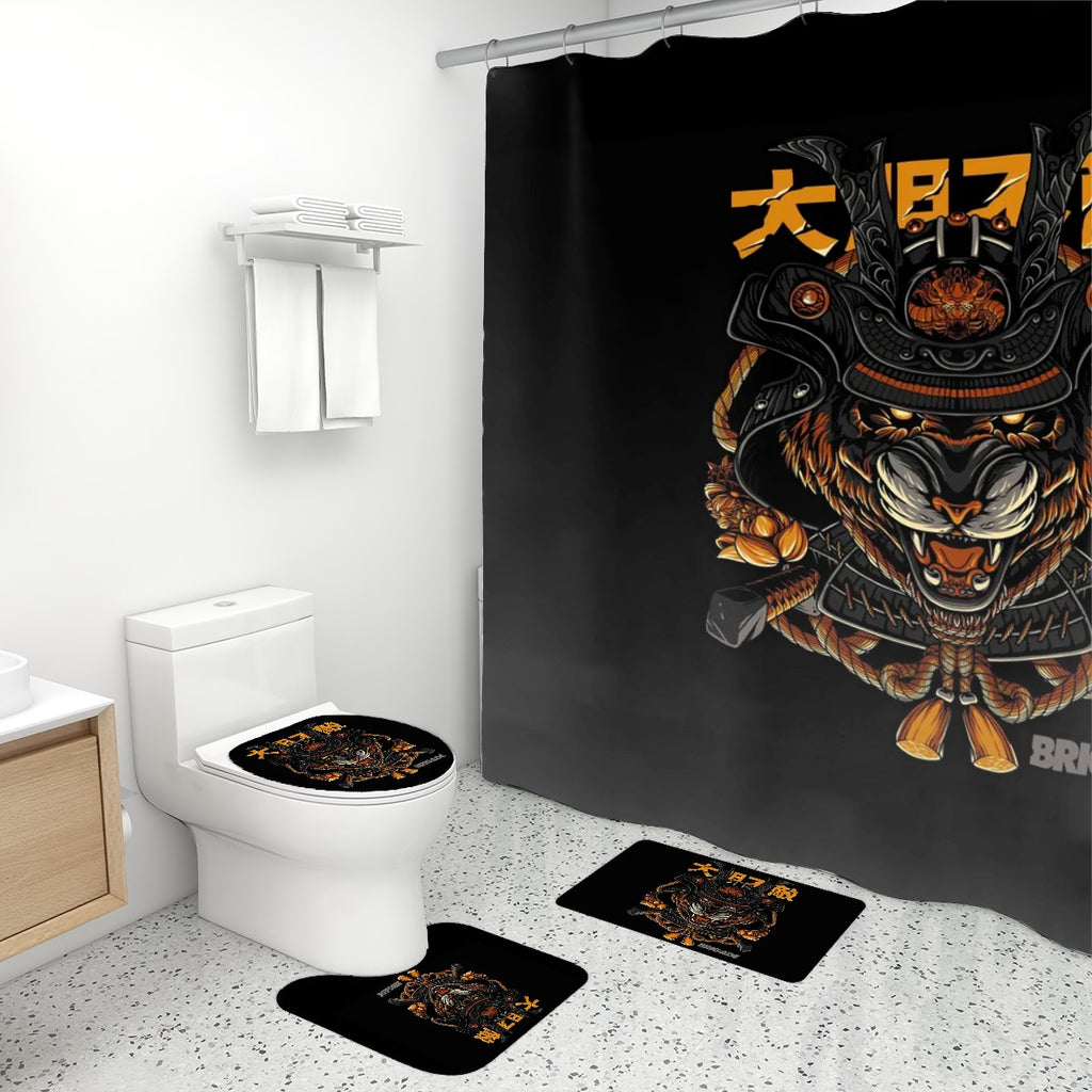 Tiger Shogun | 4-Piece Bathroom Set with Shower Curtain