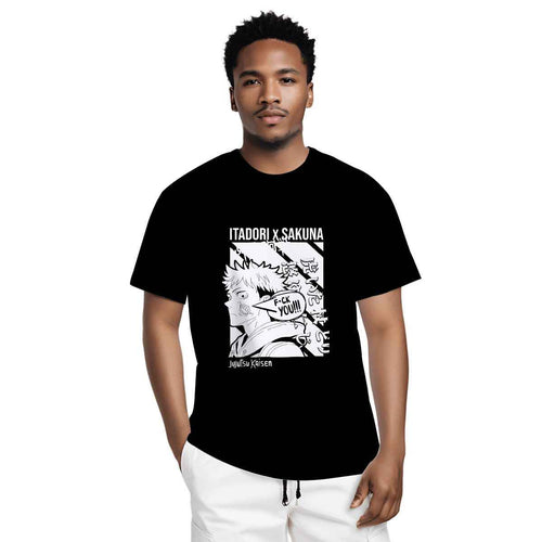 ANIME black and white Unisex Cotton T-shirt