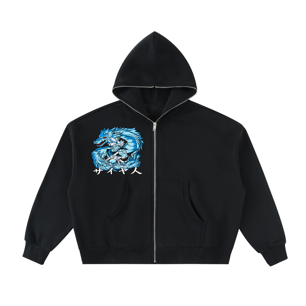 Azure Dragon Power | Fleece Full-Zip Boxy Hoodie