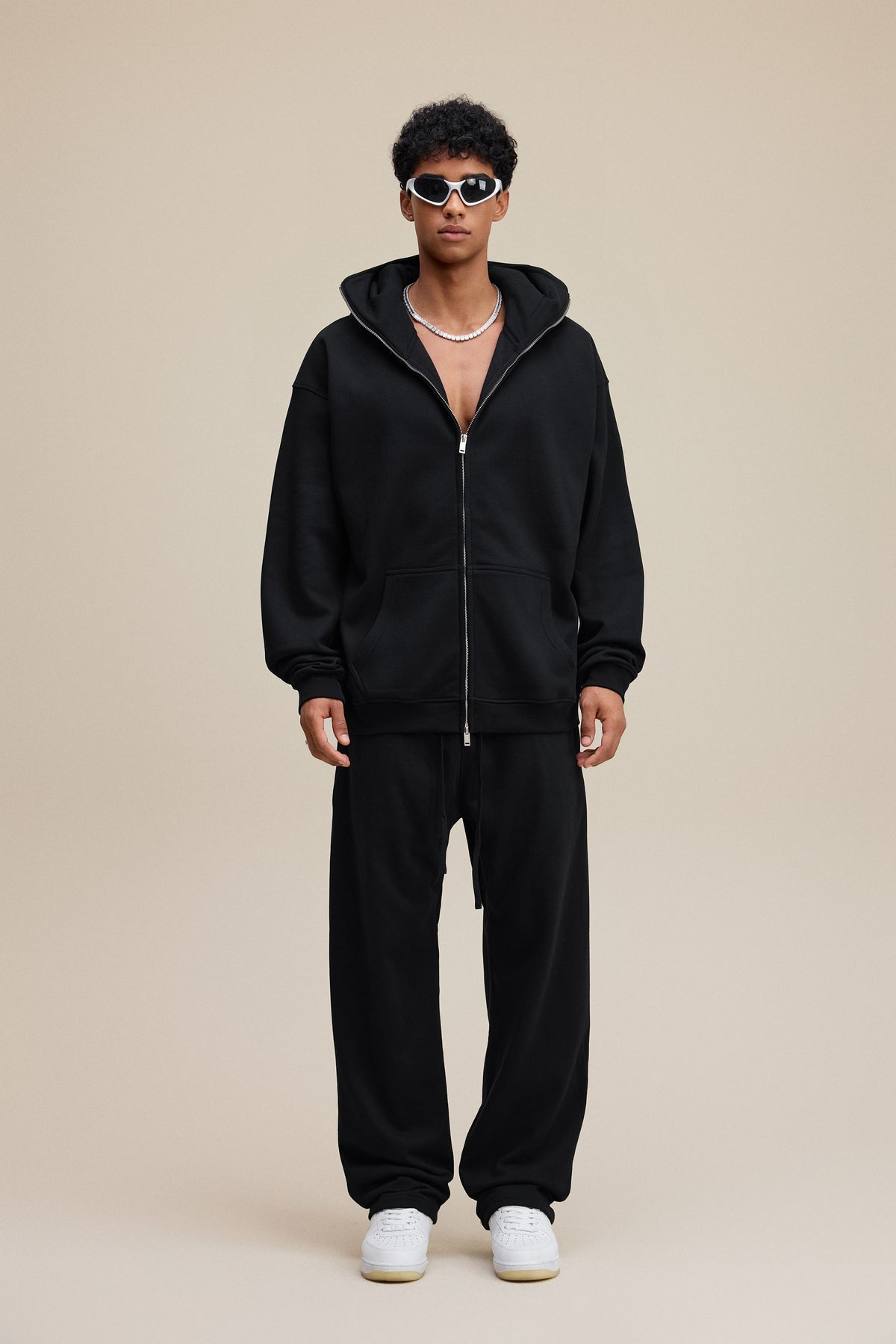 340GSM Men’s Trendy Fleece Zip-Up Windproof Face-Mask Hoodie Black