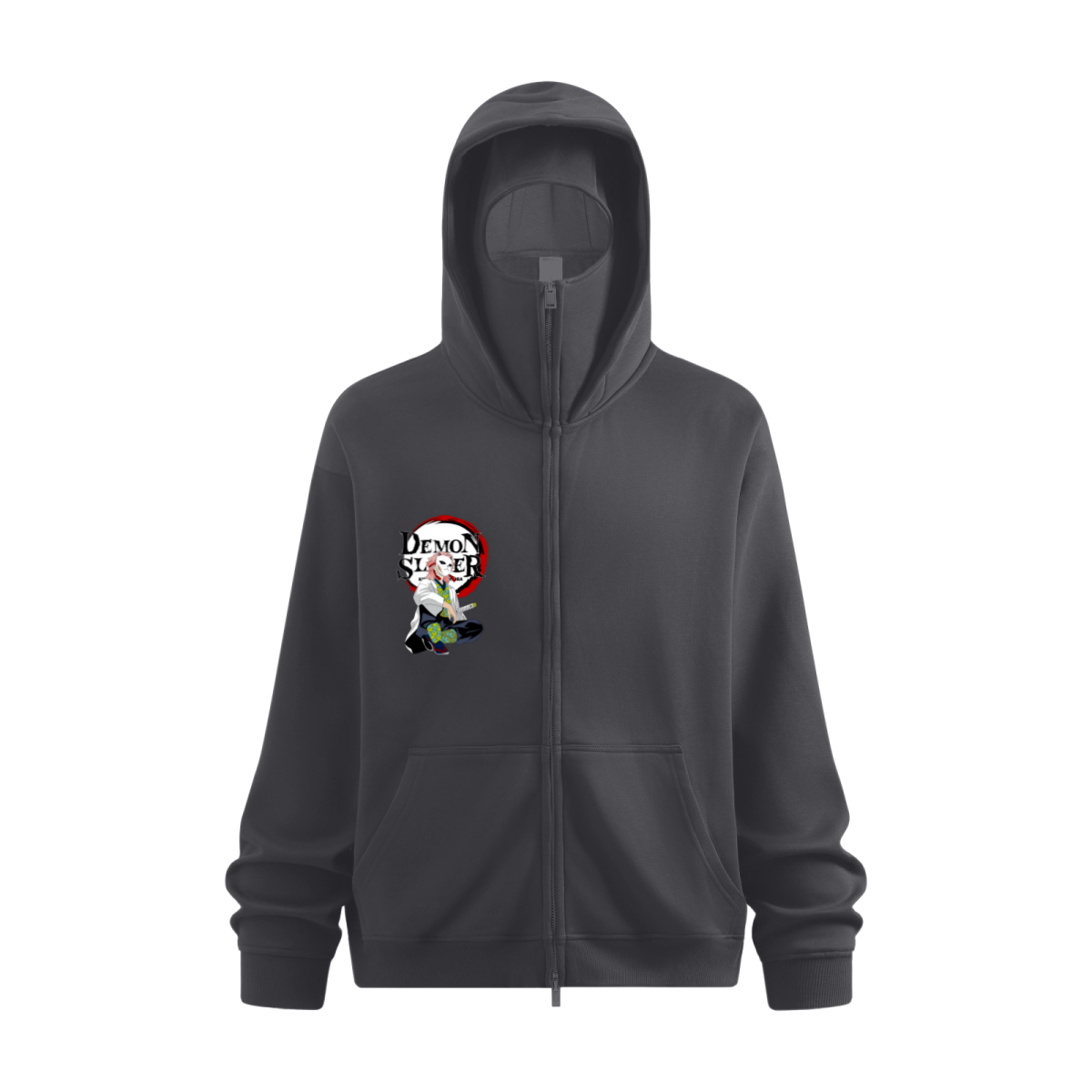 Demon slayers Men’s Trendy Fleece Zip-Up Windproof Face-Mask Hoodie - Standout