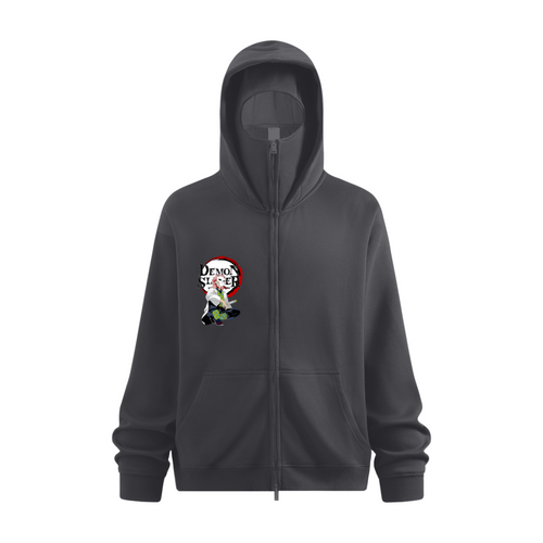 340GSM Men’s Trendy Fleece Zip-Up Windproof Face-Mask Hoodie Dark Grey