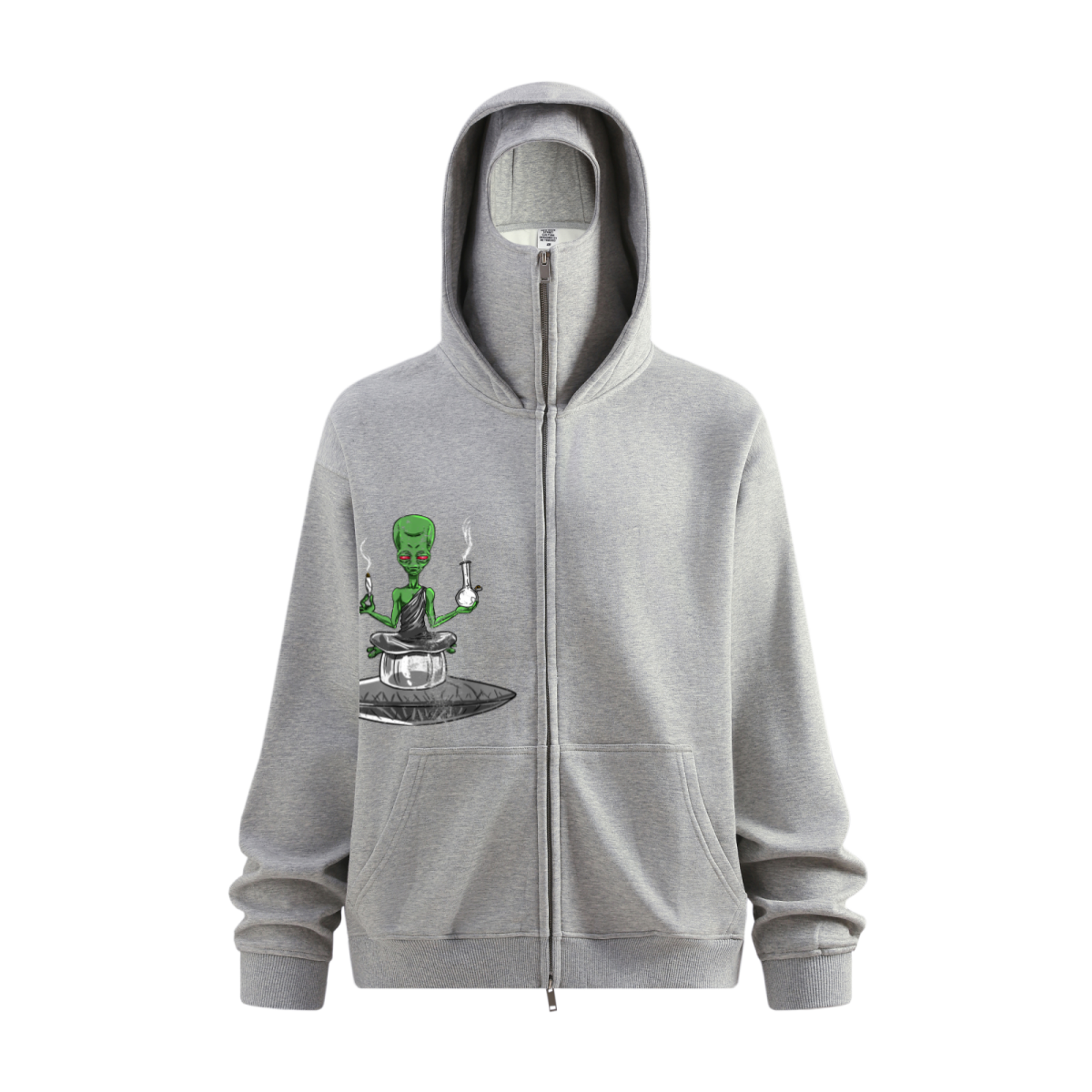 340GSM Men’s Trendy Fleece Zip-Up Windproof Face-Mask Hoodie Heathered Grey
