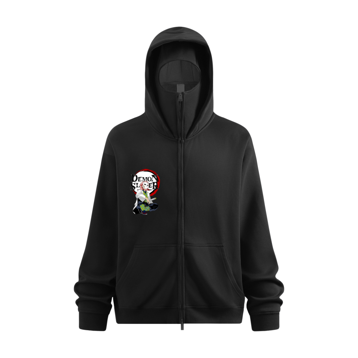 340GSM Men’s Trendy Fleece Zip-Up Windproof Face-Mask Hoodie Black