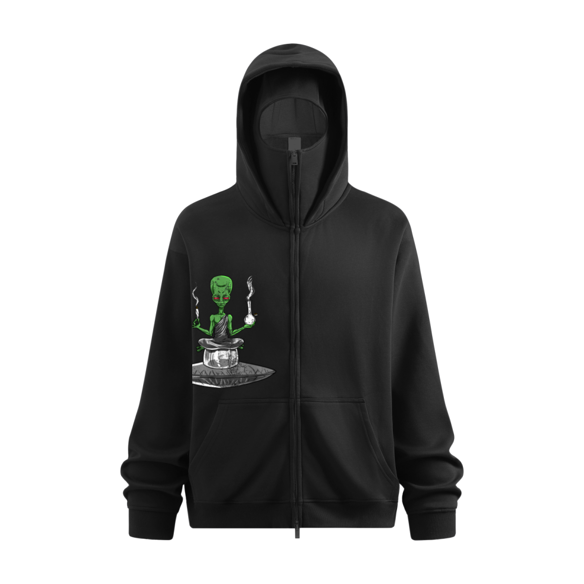340GSM Men’s Trendy Fleece Zip-Up Windproof Face-Mask Hoodie Black