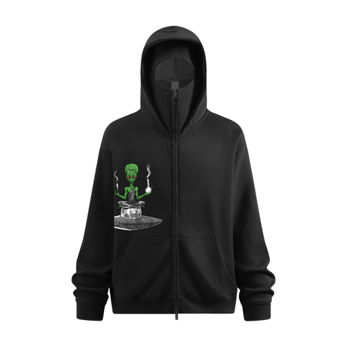 340GSM Men’s Trendy Fleece Zip-Up Windproof Face-Mask Hoodie Black